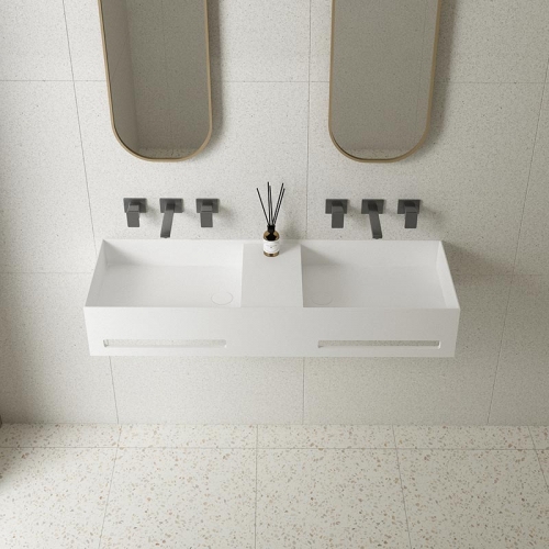 Wall-Mount Hung Solid Surface Wash Basin Double Bathroom Sink TW-G813