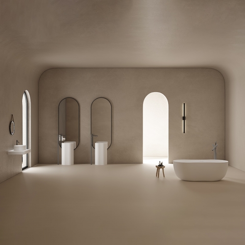 Ovale freistehende Kunststeinbadewanne Waschbecken mit fester Oberfläche Waschbecken Komplettset TW-8603 Serie