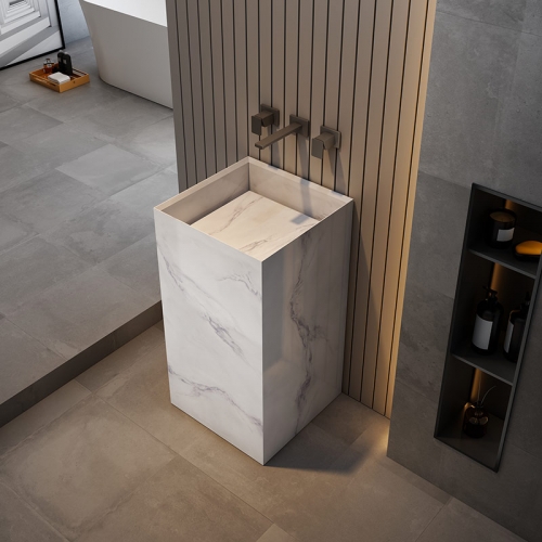 Square Freestanding Pedestal Bathroom Wash Basin Sink XA-Z03