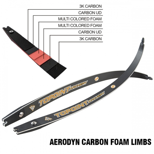 TOPOINT ARCHERY Aerodyn 3K  High Modulus Carbon / Foam Core Recurve Bow Limbs ILF Device , 26-50LBS,2# increments,total length 66",68", 70" Compatible