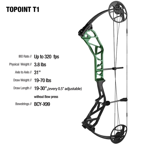 TOPOINT ARCHERY T1 Compound Bow Only Archery Bow For Hunting Draw Length 19-30" Draw Weight19-70Lbs Adjustable Hunting Bow