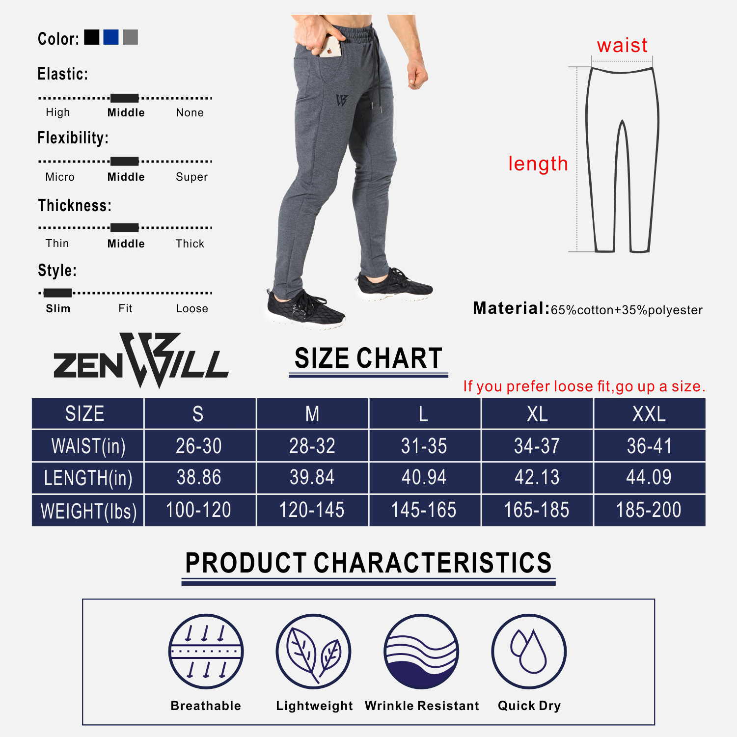 ZENWILL Mens Tapered Gym Jogger Pants,Workout Athletic Fitness Training ...