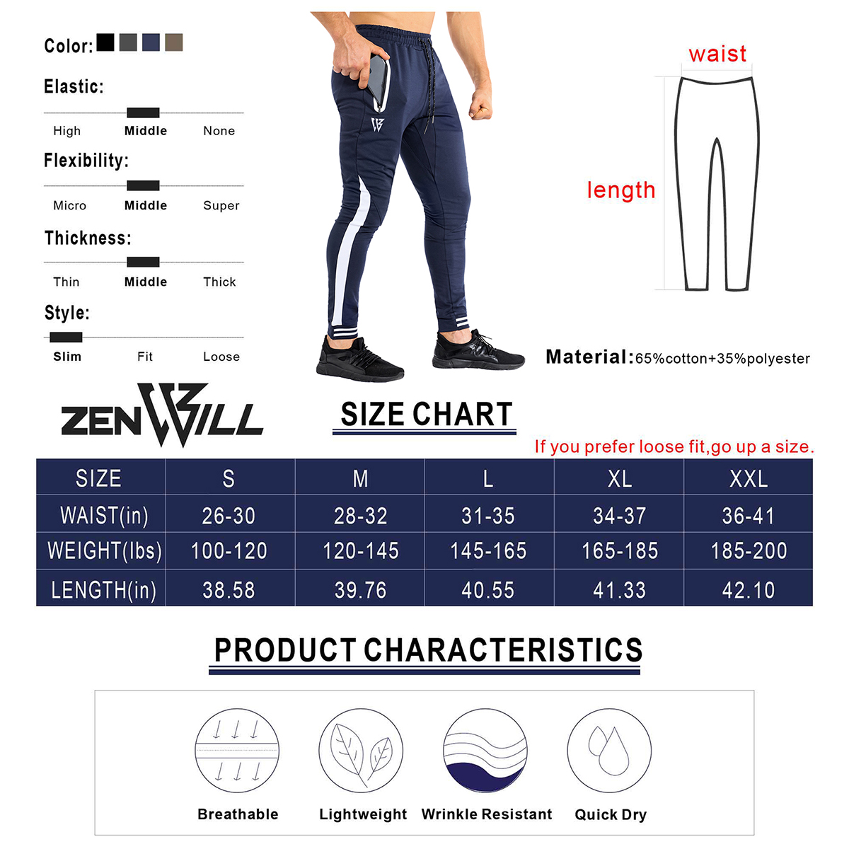 ZENWILL Mens Tapered Athletic Jogger Pants Workout Gym Running ...