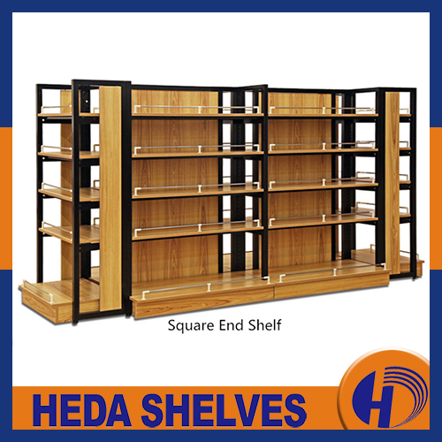 Supermarket wooden shelves