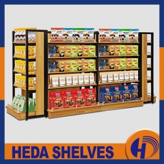 Supermarket wooden shelves