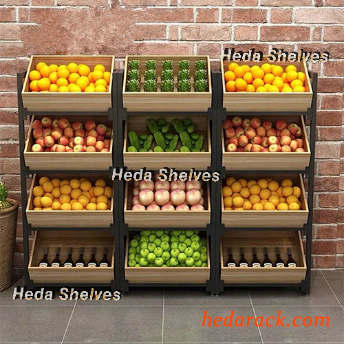 4 Tier Vegetable Storage Stand Wood Display