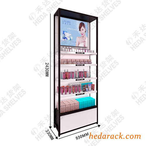 Diseño de estante de exhibición de maquillaje de pared al por mayor para productos cosméticos con iluminación LED (4