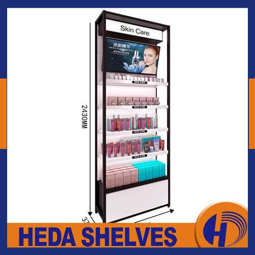 Wholesale Wall Makeup Display Stand Shelf Design For Cosmetic Products with LED Lighting