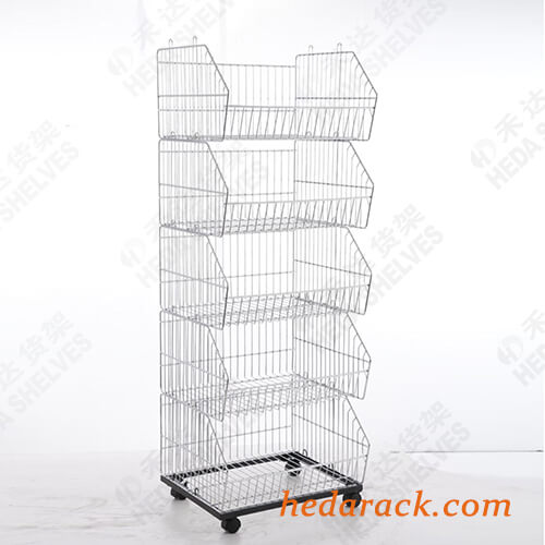Metal Wire Display Rack For Merchandise Display Rolling Grid Shelf(2