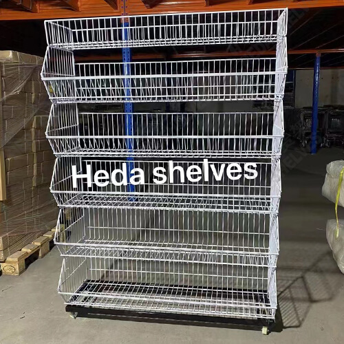 Metal Wire Display Rack For Merchandise Display Rolling Grid Shelf(3