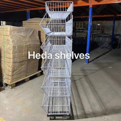 Metal Wire Display Rack For Merchandise Display Rolling Grid Shelf