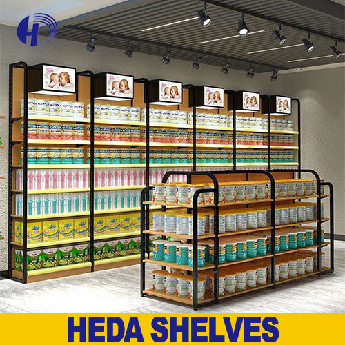 Heda Shelves-Retail Wood Slatwall Display Shelving Design