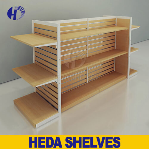 Heda Shelves-Retail Wood Slatwall Display Shelving Design