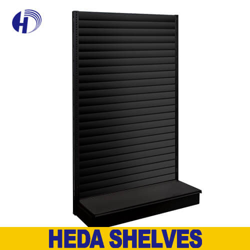 slatwall display shelving,slatwall gondola,black display shelves,black store shelves,wall slatwall,slatwall display