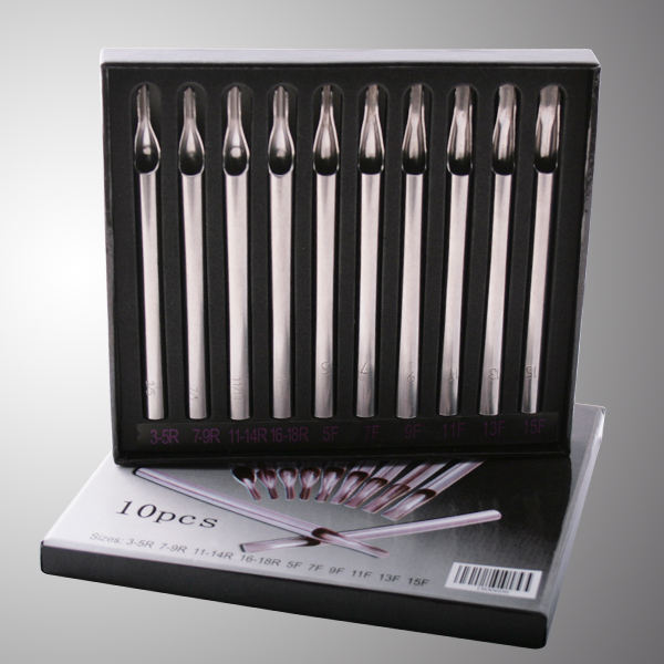 10pcs/box Long Stainless Steel Tattoo Tip Kit Different Size