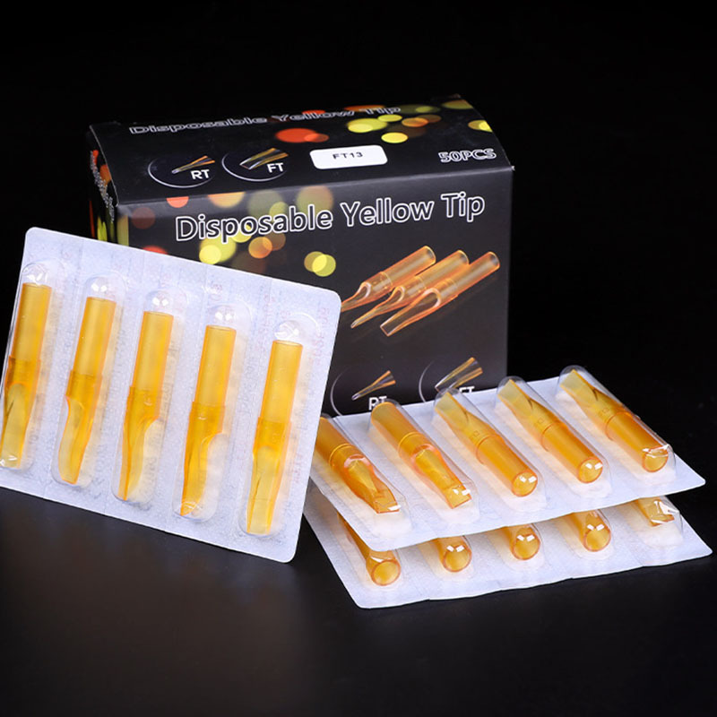 50pcs/box Tattoo Tips Yellow Plastic Sterilized Disposable Nozzle Needles Tips