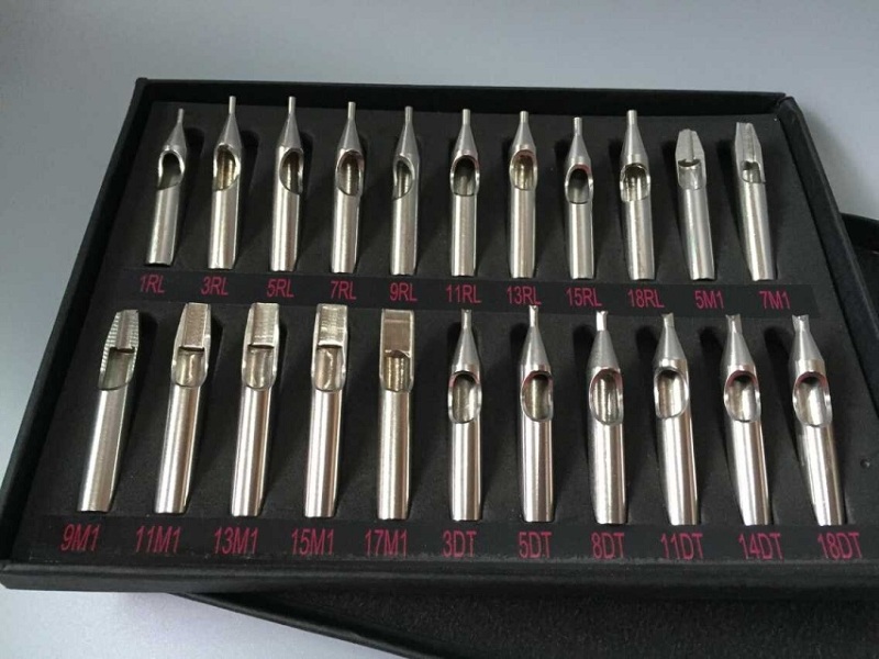 22pcs/box Stainless Steel Tattoo Tips High Quality Different Size Nozzle Tips Set Kit Gift Box Set