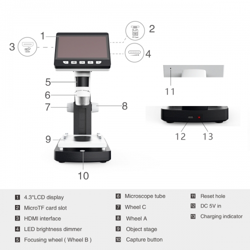 5 LCD Digital Microscope with LED Light, Microscopes