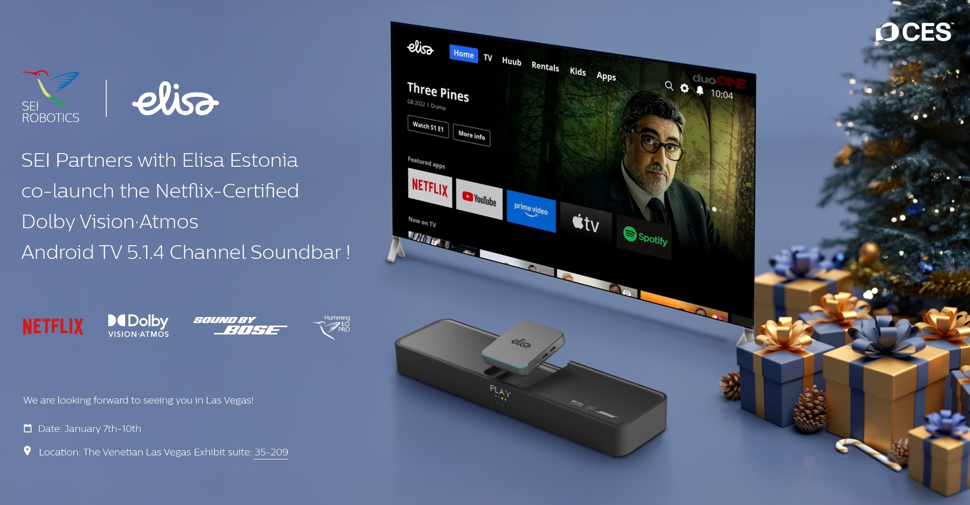 SEI Robotics Partners with Elisa Estonia co-launch the Netflix-Certified Android TV Soundbar with Dolby Atmos and Dolby Vision featuring 5.1.4 Channel