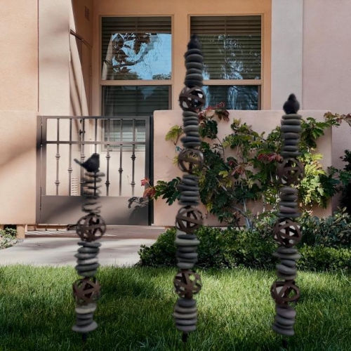 Rustic Decorative Garden Stakes with Metal Bird and Iron Globe Accents