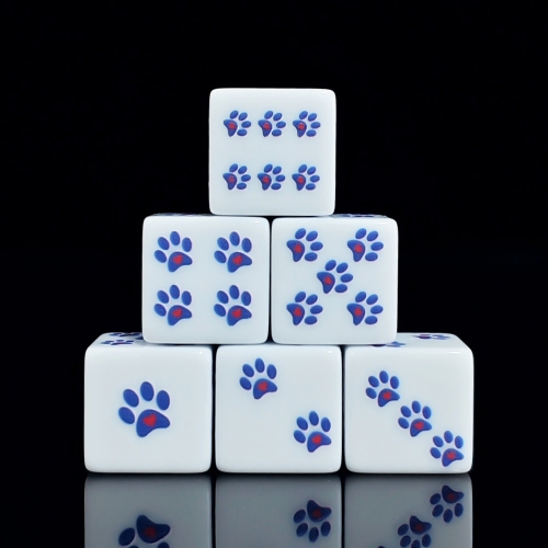 BLUE  PAW + HEART D6 DICE (16MM) 