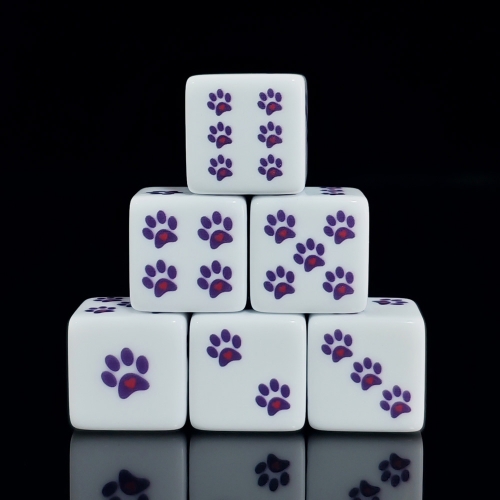 PURPLE  PAW + HEART D6 DICE (16MM) 