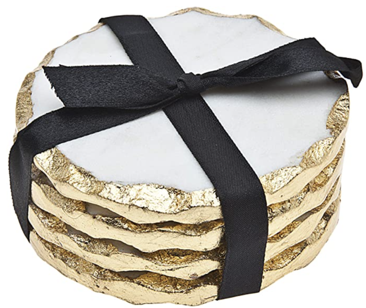 Godinger Silver Art Round Coasters Gold Edge Set of 4