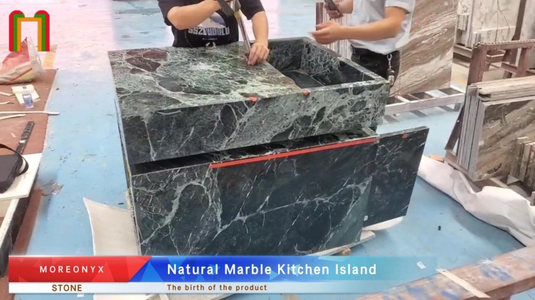 MOREONYX Customized Prada Green marble backlit with honeycomb for Villa kitchen island