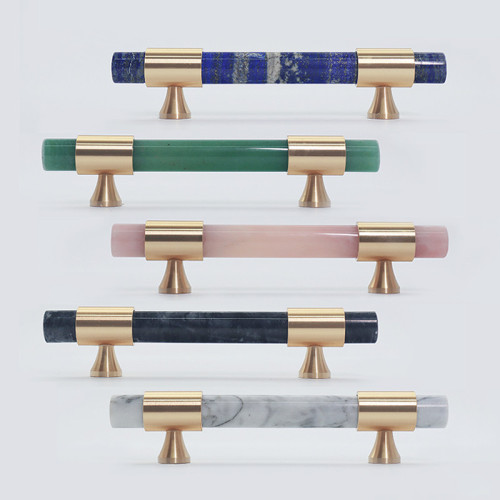 Natural Stone + brass Knobs European T Bar Handles Drawer Pulls Kitchen Cabinet Knobs and Handles Furniture Hardware
