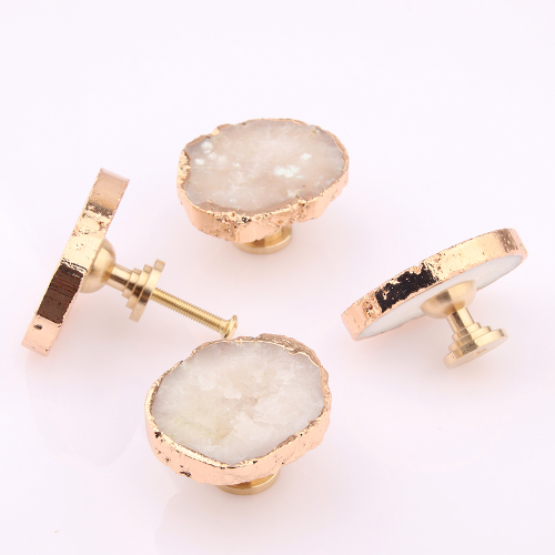 Natural Crystal Luxury Brass Single Hole Ore Handle Minimalist Naturalism Drawer Cabinet Knobs Door Handle
