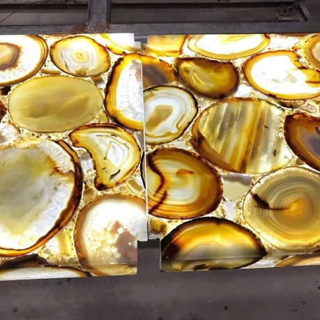 MOREONYX Semi Precious Stone Backlit Yellow Agate Slab