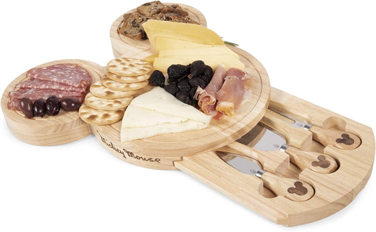 TOSCANA - a Picnic Time brand - Wine Appetizer Plate Set of 4 - Cocktail Plate with Glass Holder - Cheese Board with Wine Holder, (Acacia Wood)