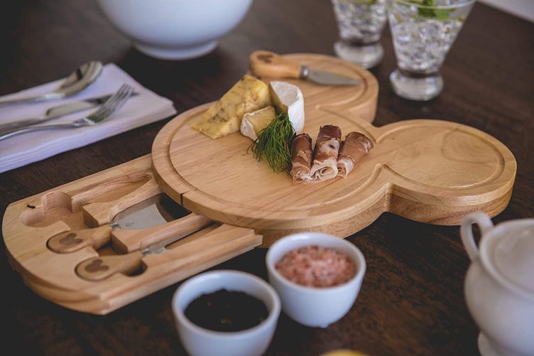 TOSCANA - a Picnic Time brand - Wine Appetizer Plate Set of 4 - Cocktail Plate with Glass Holder - Cheese Board with Wine Holder, (Acacia Wood)