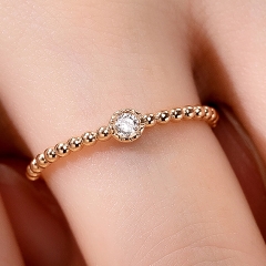 Bead ring / vintage solitaire engagement ring / yellow gold moissanite ring