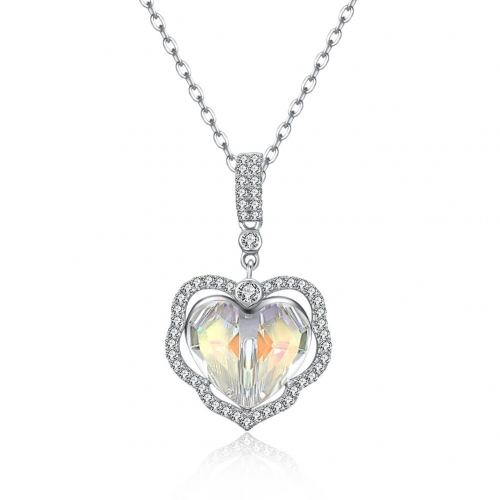 Sterling Silver Necklace / Crystal Necklace / Heart Necklace