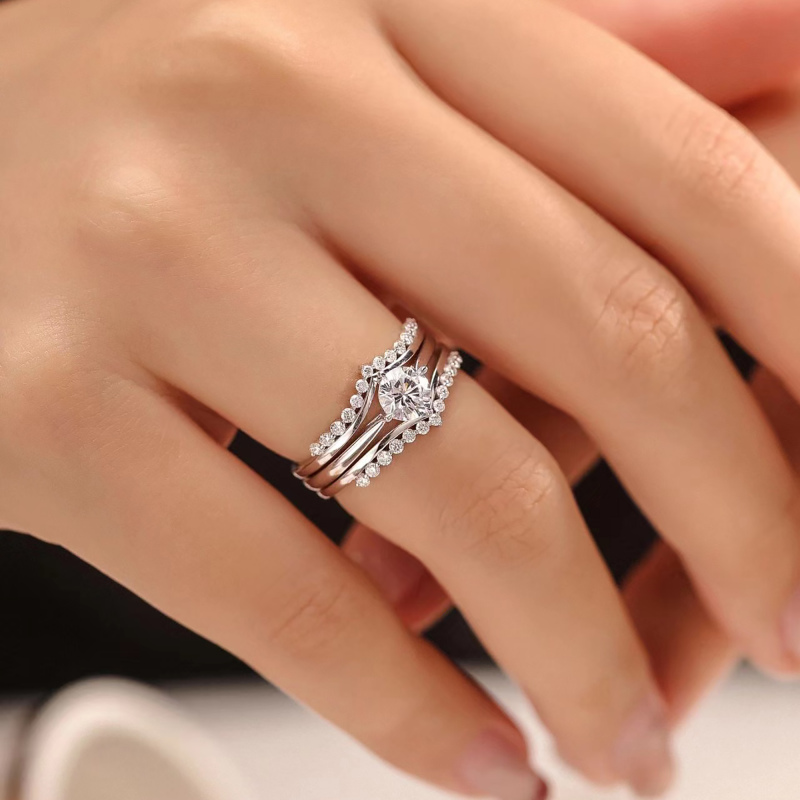 Moissanite engagement ring set / vintage moissanite bridal set for women / gold promise ring set for her / custom silver wedding ring set