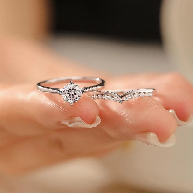 Moissanite engagement ring set / vintage moissanite bridal set for women / gold promise ring set for her / custom silver wedding ring set
