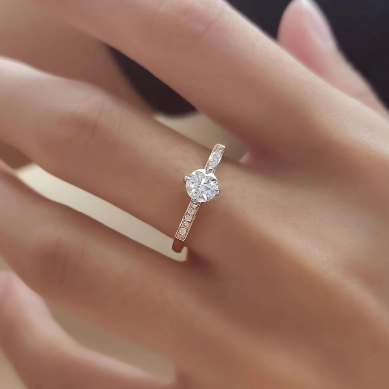 Moissanite engagement ring / dainty cat wedding band ring / moissanite promise ring for women / custom rose gold anniversary ring for her