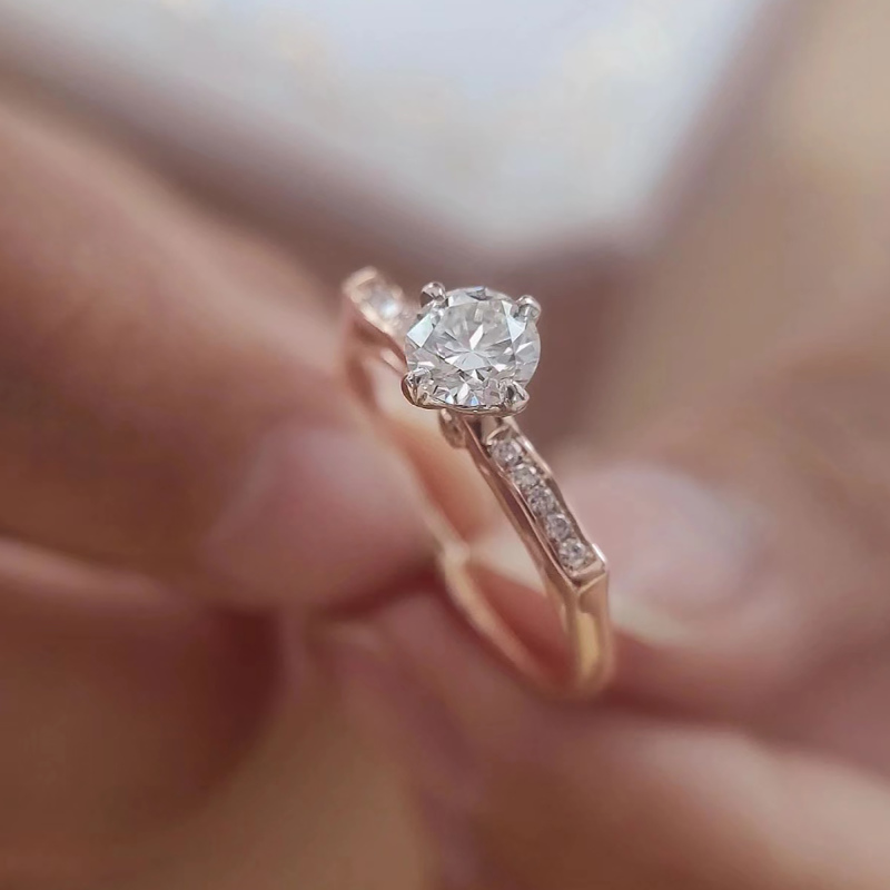 Moissanite engagement ring / dainty cat wedding band ring / moissanite promise ring for women / custom rose gold anniversary ring for her