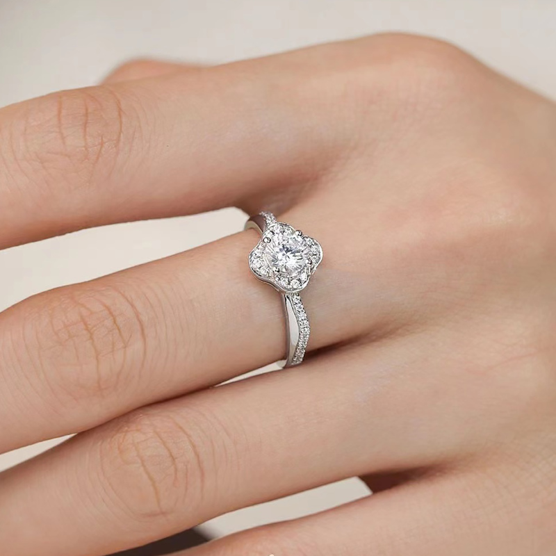 Dainty sunflower moissanite ring / white gold halo moissanite wedding ring / solid gold anniversary ring for women / custom ring for her
