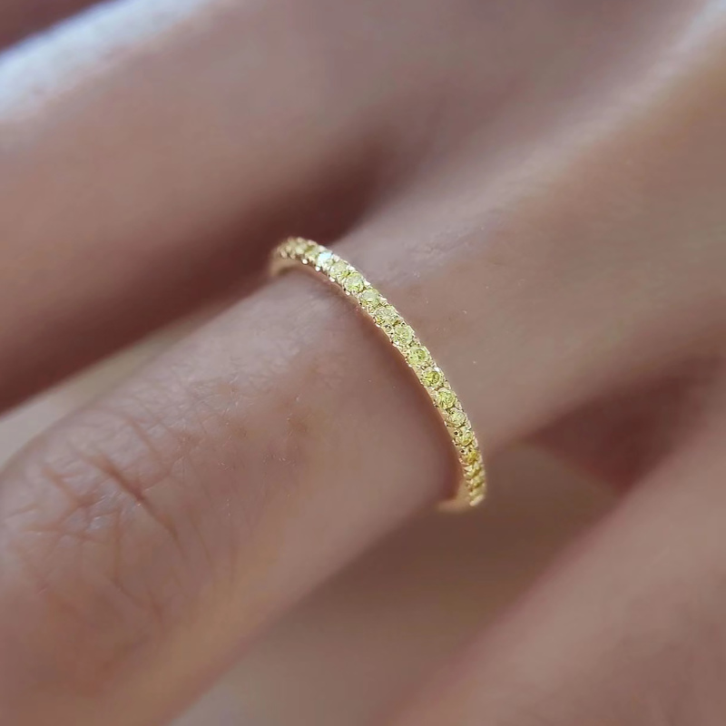 Yellow gemstone ring / simulated citrine gemstone wedding band / gold half eternity band / gold stackable ring for women / birthstone ring