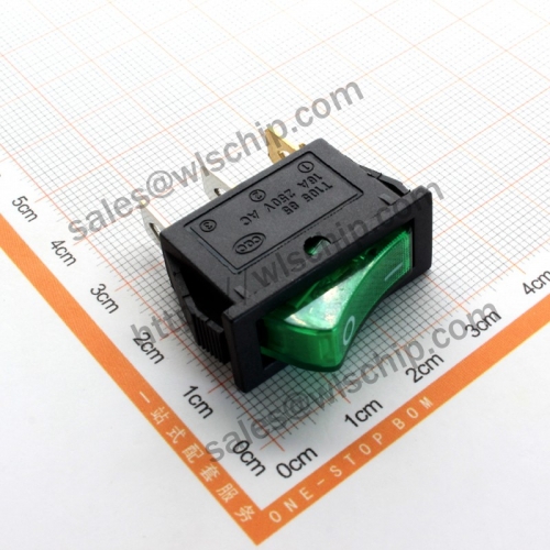 KCD3 two-stage 3Pin black background with green light power Boat shape switch Rocker Switch
