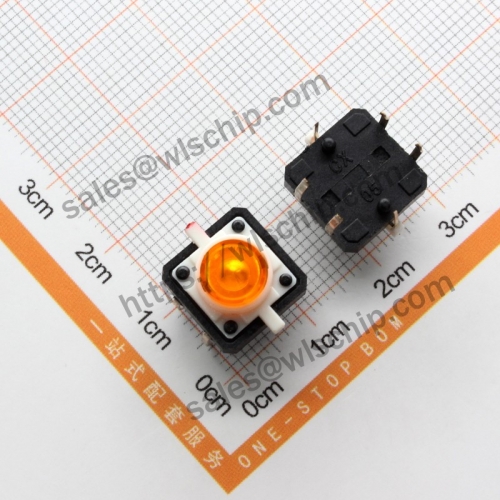 Yellow light 12 * 12mm with light small 4Pin self reset micro switch