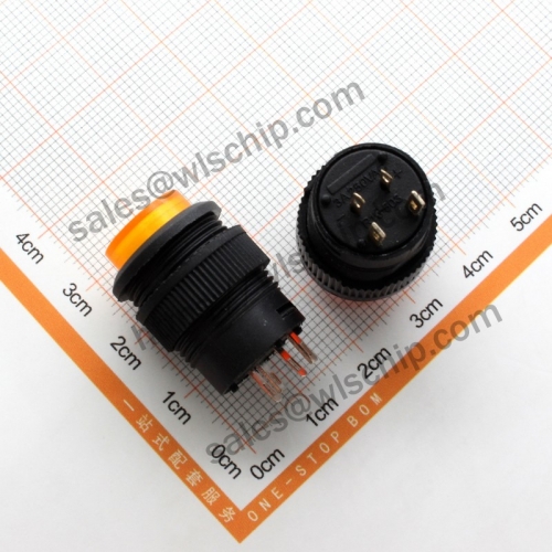 4Pin Unlocked LED3V Yellow Button 250V 3A Button Switch