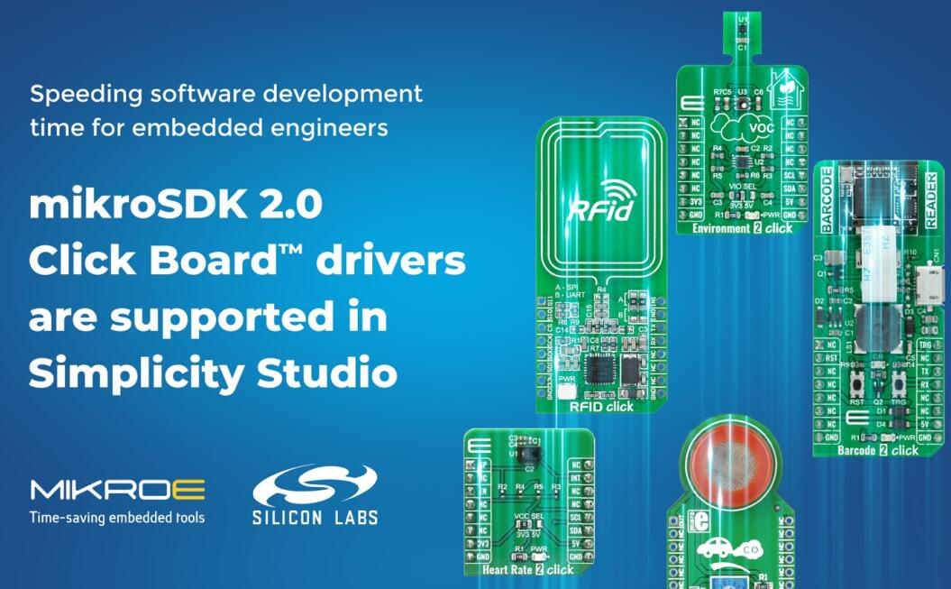 Silicon Labs Simplicity Studio Supports MIKROE mikroSDK 2.0 Click Board Drivers, Shortening Software Development Time for Embedded Engineers