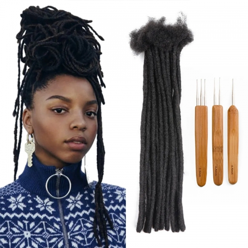 16 Inch Hot Style High Quality Afro Kinky Human Hair Crochet Dreadlock Extensions ( Free crochet hook + Free shipping)