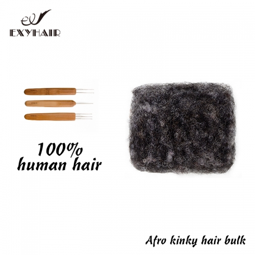 #Salt and Pepper Tight Afro Kinky Bulk 100% Human Hair for Ideal to Make/ Repair Afro Hair Braids, Dreadlocks Extension, Afro Twist, with Crochet Hook