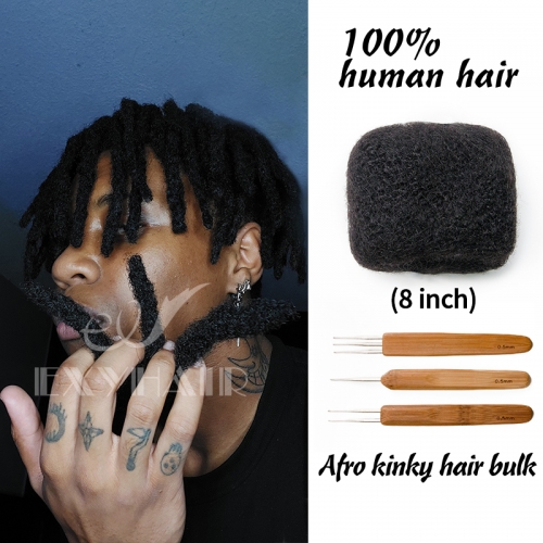 8 inch Tight Afro Kinky Bulk 100% Human Hair for Dreadlocks Twisting and Braiding, Afro Twist, with Crochet Hook