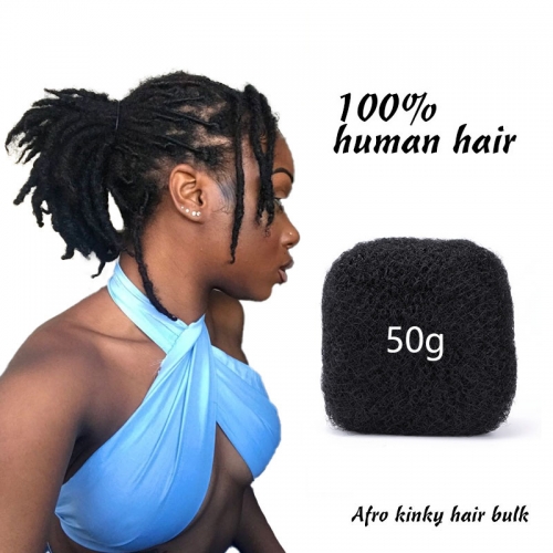 50g Tight Afro Kinky Bulk 100% Human Hair for Ideal to Make/ Repair Afro Hair Braids, Dreadlocks Extension, Afro Twist