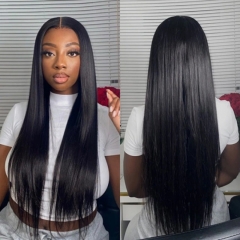 180% density Virgin Human Hair Straight Lace Frontal Wig Natural Color